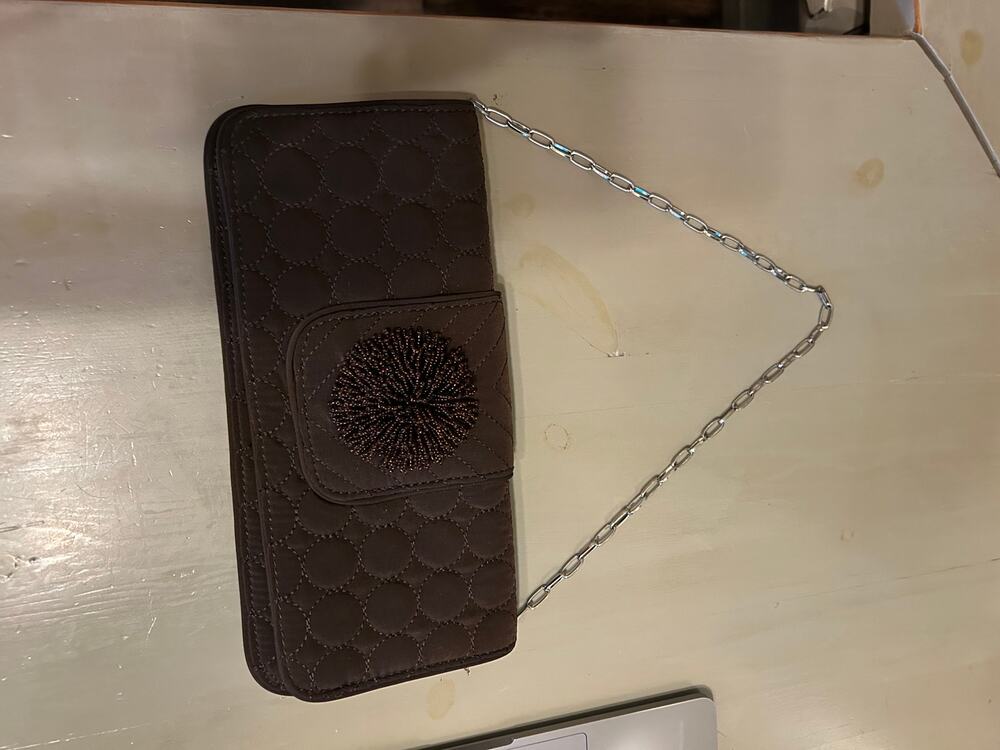 Brown Vera Bradley Clutch with Beaded Accent & Chain Handle
